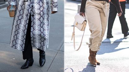 split cut-off image of Nikki Ogunnaike attending new york and paris fashion week spring 2025/fall 2023 wearing black and brown boots 