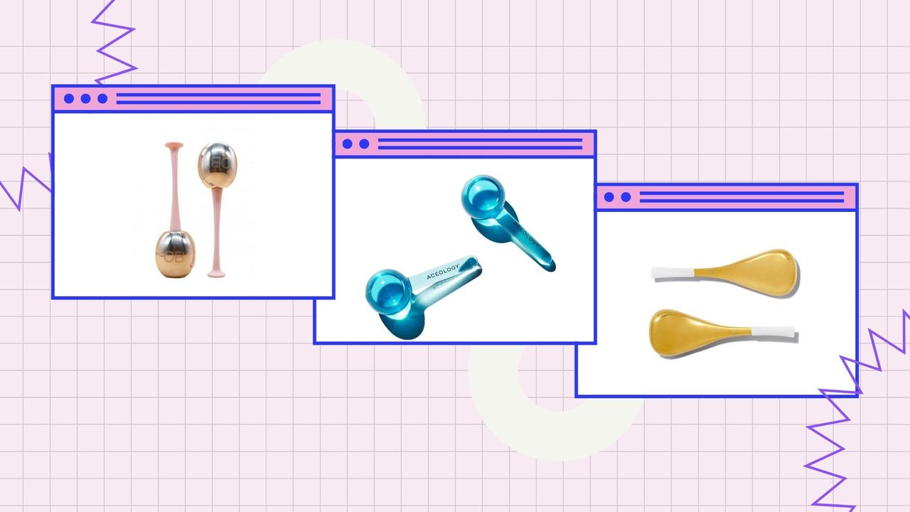 a collage image showing three of the best ice globes for face