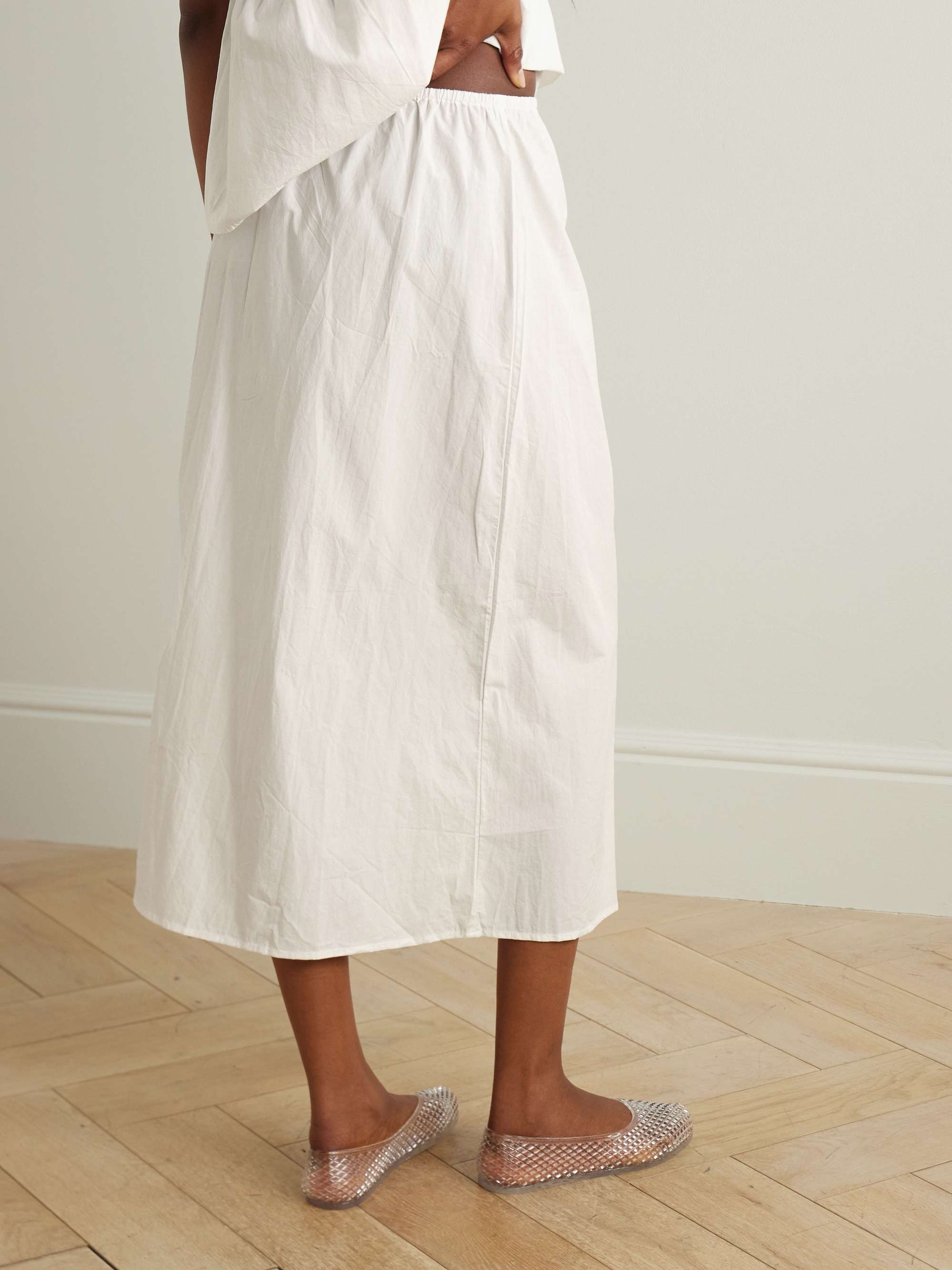 Tie-Detailed Organic Cotton-Poplin Midi Skirt