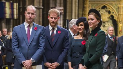 kings lynn, england december 25 l r prince william, duke of cambridge, catherine, duchess of cambridge, meghan, duchess of sussex and prince harry, duke of sussex leave after attending christmas day church service at church of st mary magdalene on the sandringham estate on december 25, 2018 in kings lynn, england photo by stephen pondgetty images