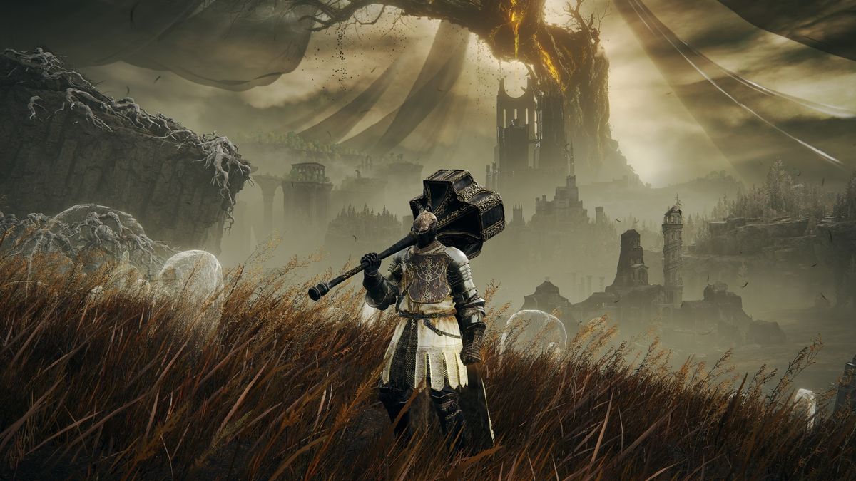 Elden Ring character standing in a field. 