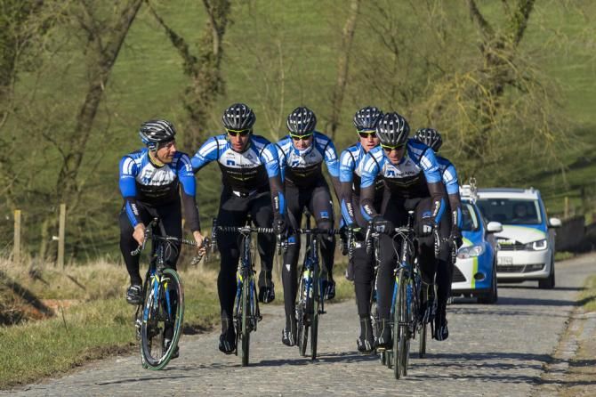 NetApp-Endura riders checking out the Omloop Het Nieuwsblad route.