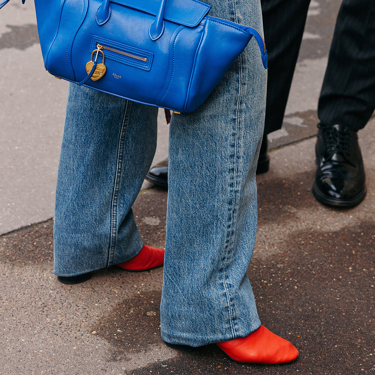 A fall/winter 2026 Paris Fashion Week attendee wearing Celine's next It shoes.