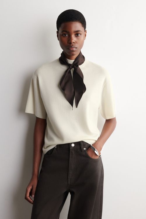 Scarf-Detail Merino Wool T-Shirt