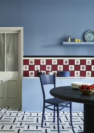 how to make a tiny apartment feel bigger with color, blue kitchen by Annie Sloan