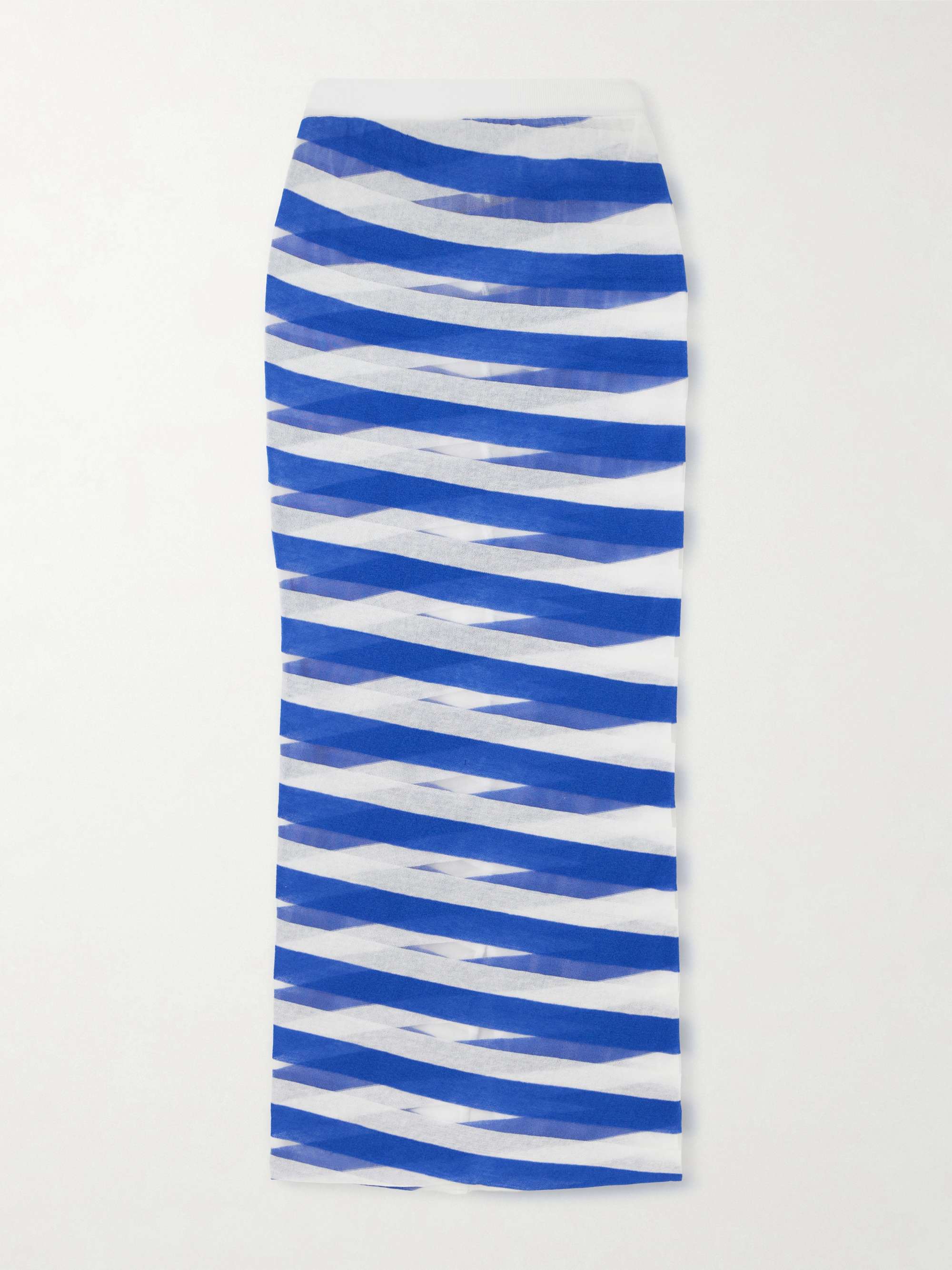 Striped Mesh-Paneled Cotton-Blend Midi Skirt