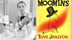 Left: T ove Jansson with Moomindolls. © Reino Loppinen. Right: First US edition of Finn Family Moomintroll from 1952© Moomin Characters