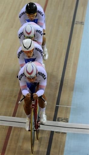 Men's team pursuit gold medalists South Korea power to victory.