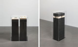 A closer view of Simon’s flower press sculptures which can either be displayed as open ’book’, meant to be leafed through and observed, pictured right, or as a closed, ’pressed’ version, pictured left