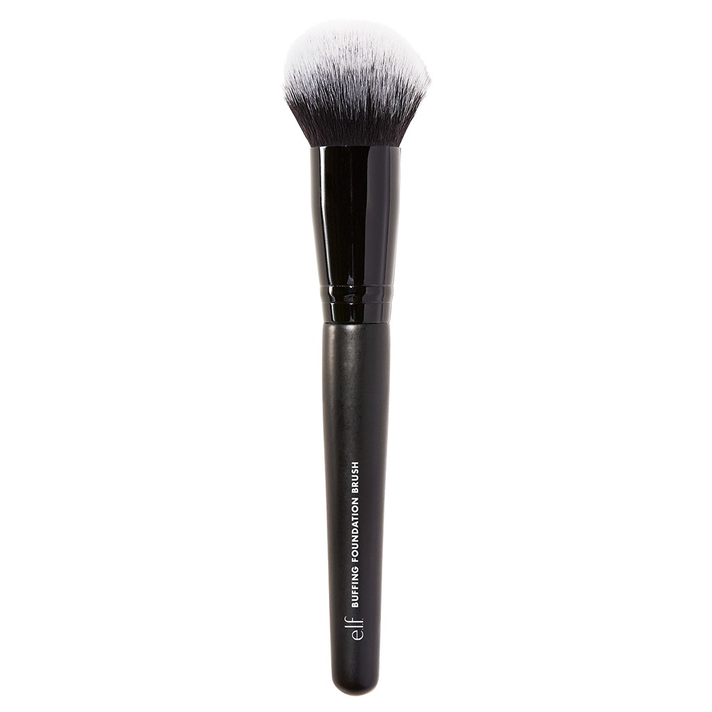 Black makeup brush with black and white bristles