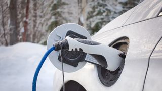electric car charging in the snow