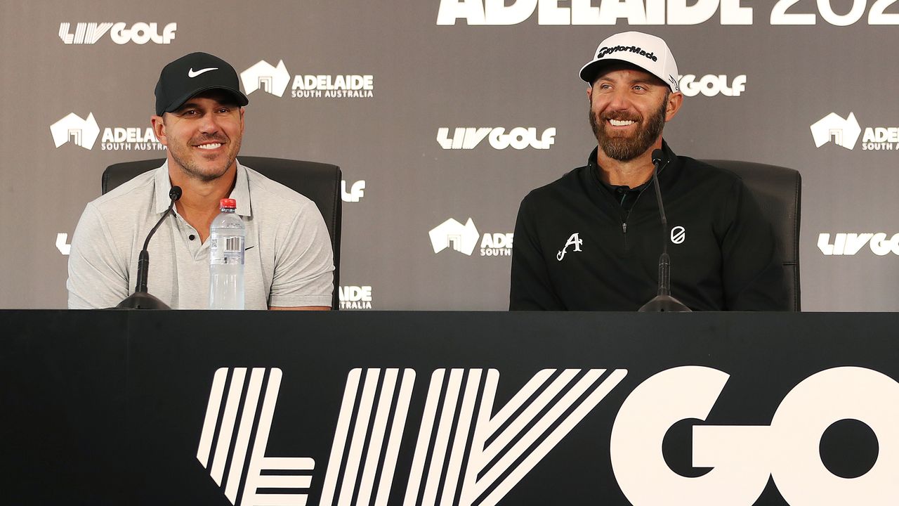 Brooks Koepka and Dustin Johnson speak at a LIV Golf press conference