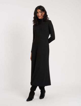 Black Knitted A-Line Midi Dress