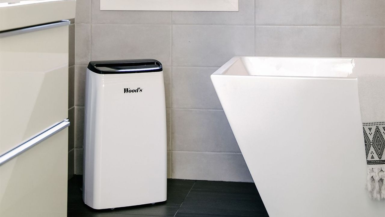 Wood&#039;s MDK26 dehumidifier in a bathroom