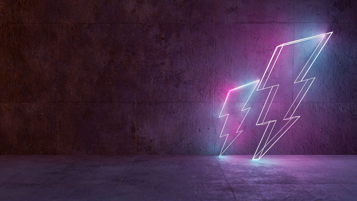 Neon lightning supported on a concrete wall