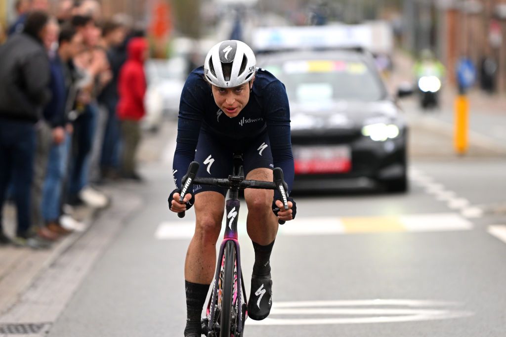 WEVELGEM BELGIUM MARCH 26 Marlen Reusser of Switzerland and Team SD Worx attacks in the breakaway during the 12th GentWevelgem In Flanders Fields 2023 Womens Elite a 1625km one day race from Ypres to Wevelgem UCIWWT on March 26 2023 in Wevelgem Belgium Photo by Luc ClaessenGetty Images