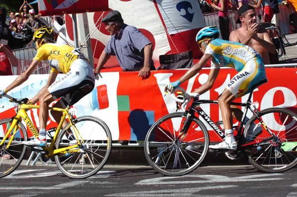 Andy Schleck leads Alberto Contador