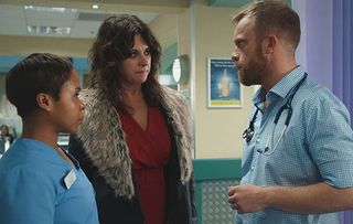 Belinda Stewart-Wilson as Ciara Cassidy, talking to Dylan and nurse Louise in the ED.