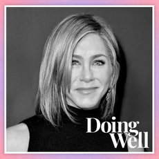 Jennifer Aniston with the text "Doing Well"