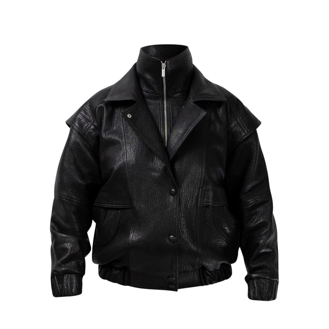 Rue Sloane, Diamond Girl Leather Bomber Jacket - Noir
