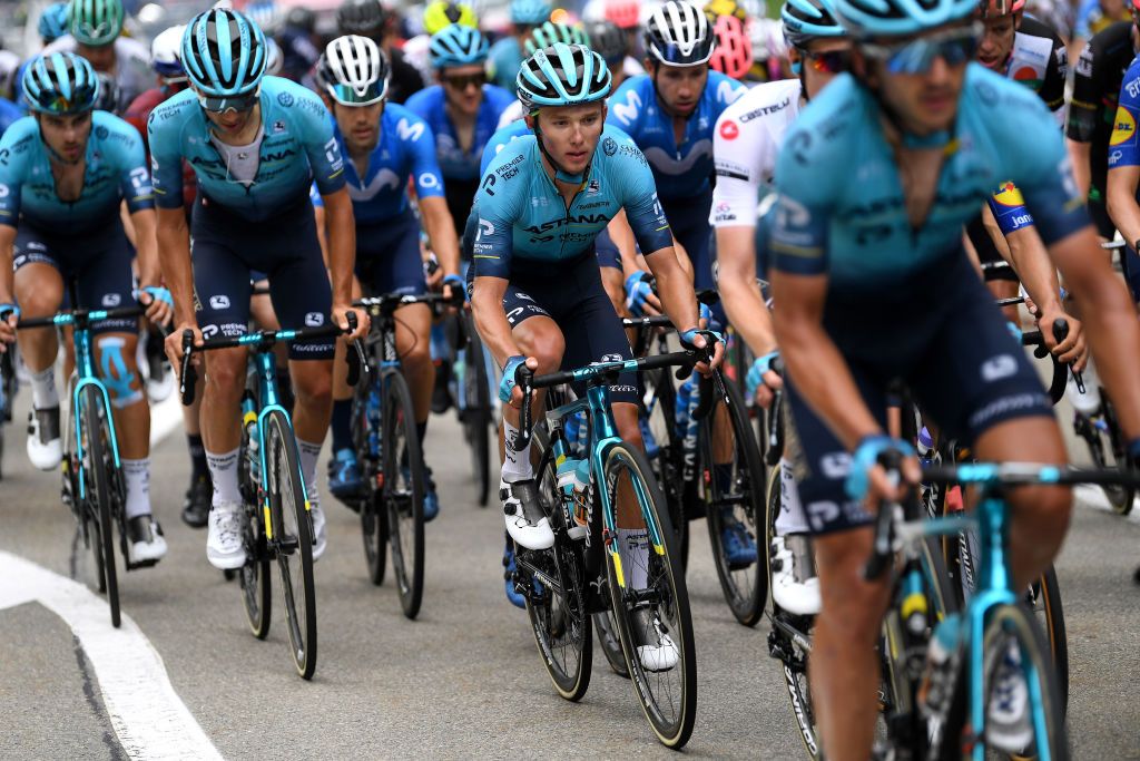 VALLE SPLUGA ALPE MOTTA ITALY MAY 29 Vadim Pronskiy of Kazahkstan and Team Astana Premier Tech during the 104th Giro dItalia 2021 Stage 20 a 164km stage from Verbania to Valle Spluga Alpe Motta 1727m Switzerland CHE UCIworldtour girodiitalia Giro on May 29 2021 in Valle Spluga Alpe Motta Italy Photo by Tim de WaeleGetty Images