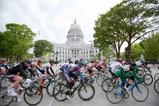 The Division 2 men's field races through Madison.
