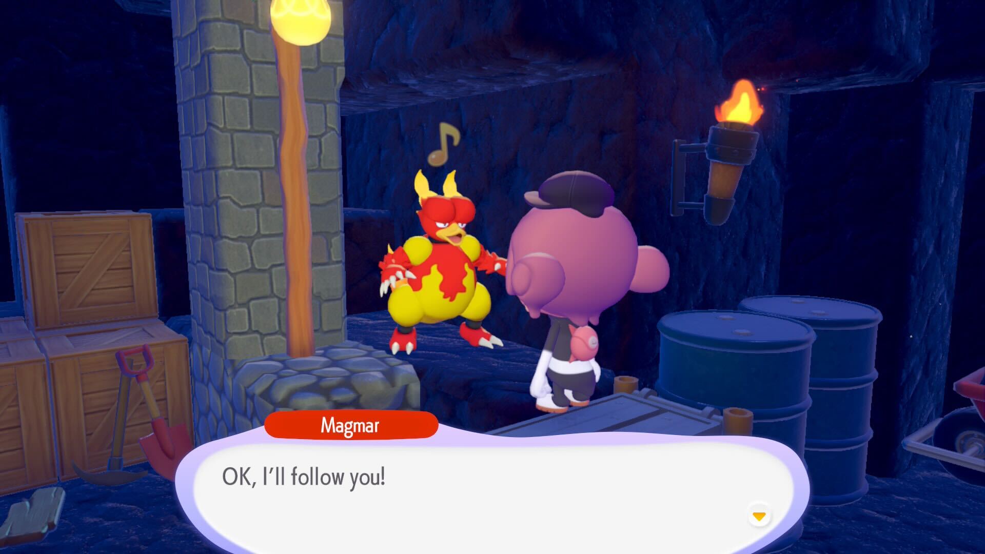 Getting Magmar to follow Ditto in Pokemon Pokopia