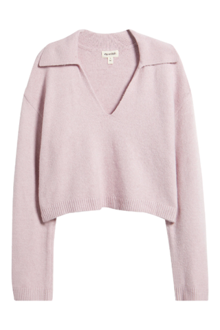 Open Edit Johnny Collar Boxy Crop Sweater (Was $80) 