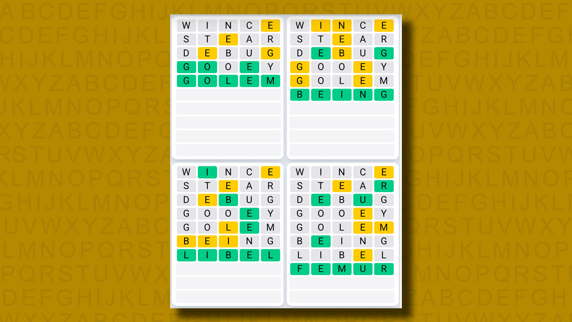 Quordle Daily Sequence answers for game 1136 on a yellow background