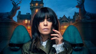 Claudia Winkleman in front of spooky castle, host of Celebrity Traitors season 1 2025 on BBC