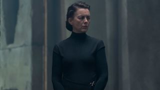 Olivia Williams looks to the side with a solemn expression in Dune: Prophecy S1 E4 - "Twice Born."