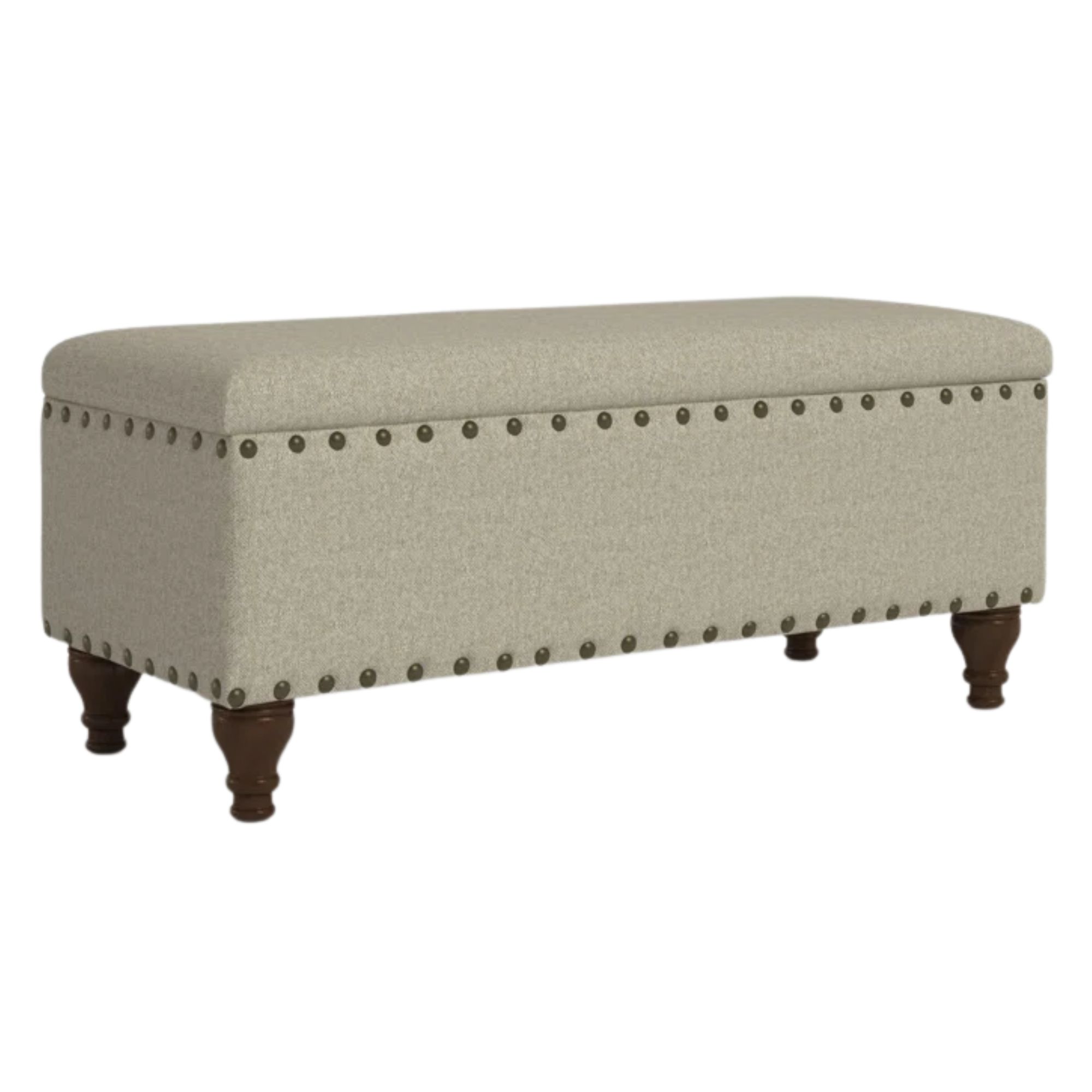 Cream rectangular storage ottoman with brown legs