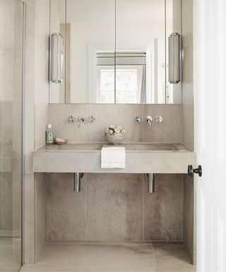 grey marble bathroom with floating sink unit