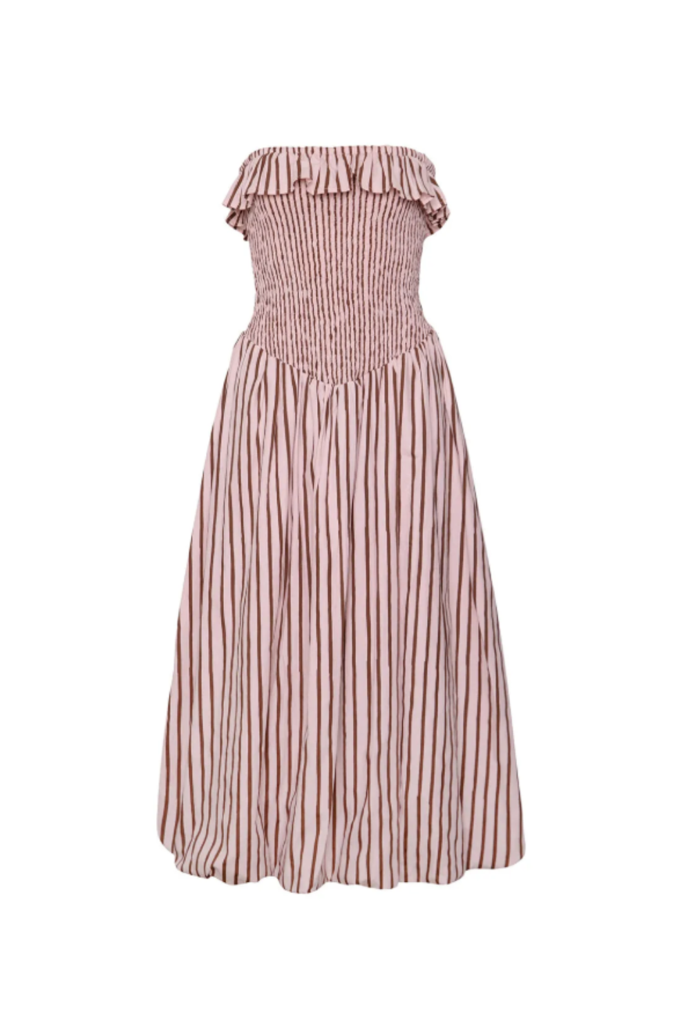 Em on Holiday, Thin Stripe Ruched Strapless Bubble Dress