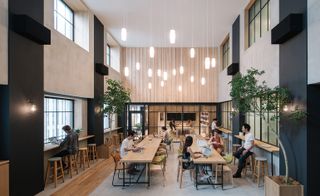 communal kitchen and working spaces