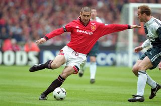 Eric Cantona in action for Manchester United in the 1996 FA Cup final against Liverpool.