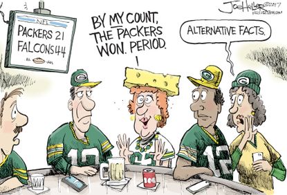 Political Editorial cartoon U.S. Packers Falcons Alternative Facts