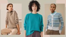 Models wearing cashmere jumpers from The White Compnay, Hush and Brora