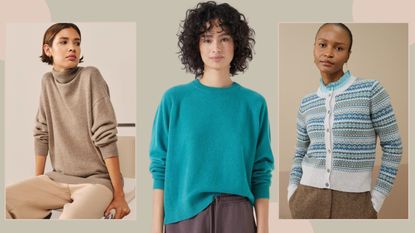 Models wearing cashmere jumpers from The White Compnay, Hush and Brora