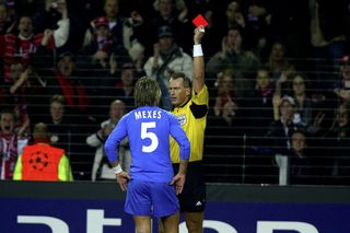 Philippe Mexes is sent off while playing for Auxerre against PSV in 2002