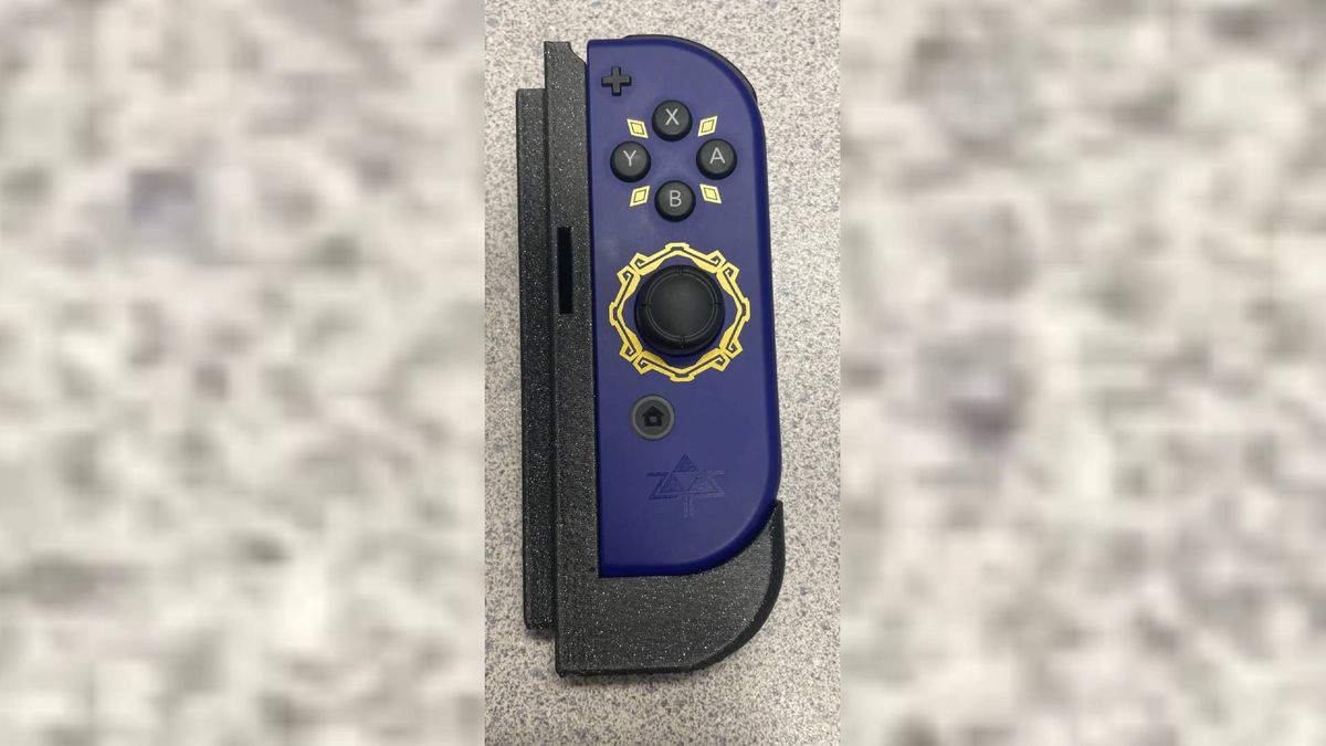 Zelda: Skyward Sword Joy-Con attached to Switch 2 3D printed adapter.