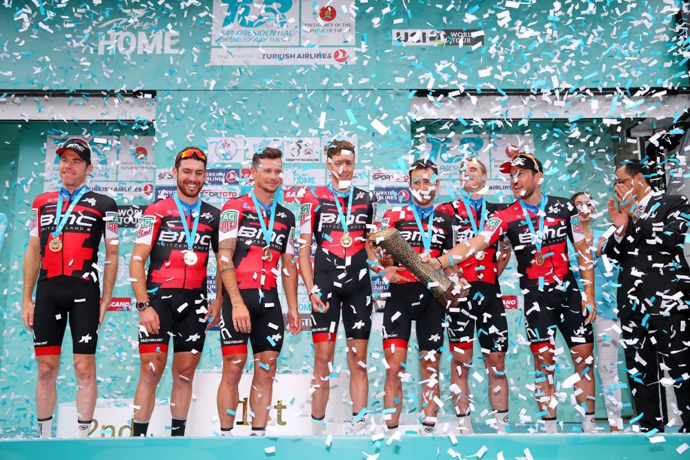 BMC Racing celebrate winning the team prize