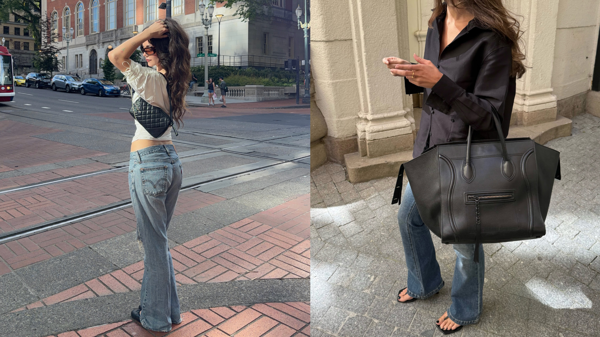 Collage of women wearing low rise bootcut jeans in 2026.