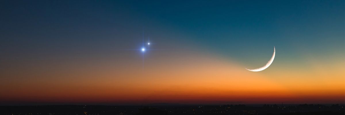 moon with two planets at dusk