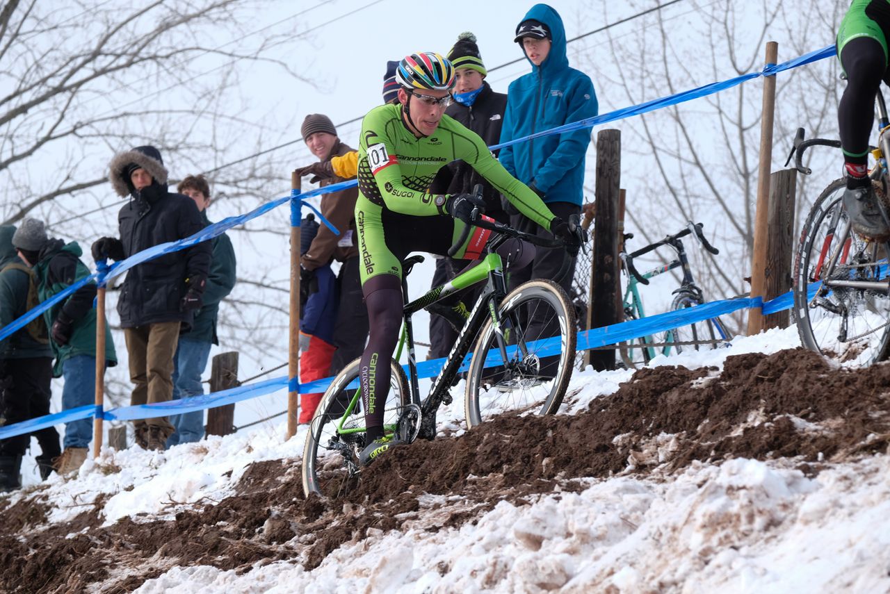 Curtis White (Cannondale) struggle to keep control of his bike while riding atop the ridge.4