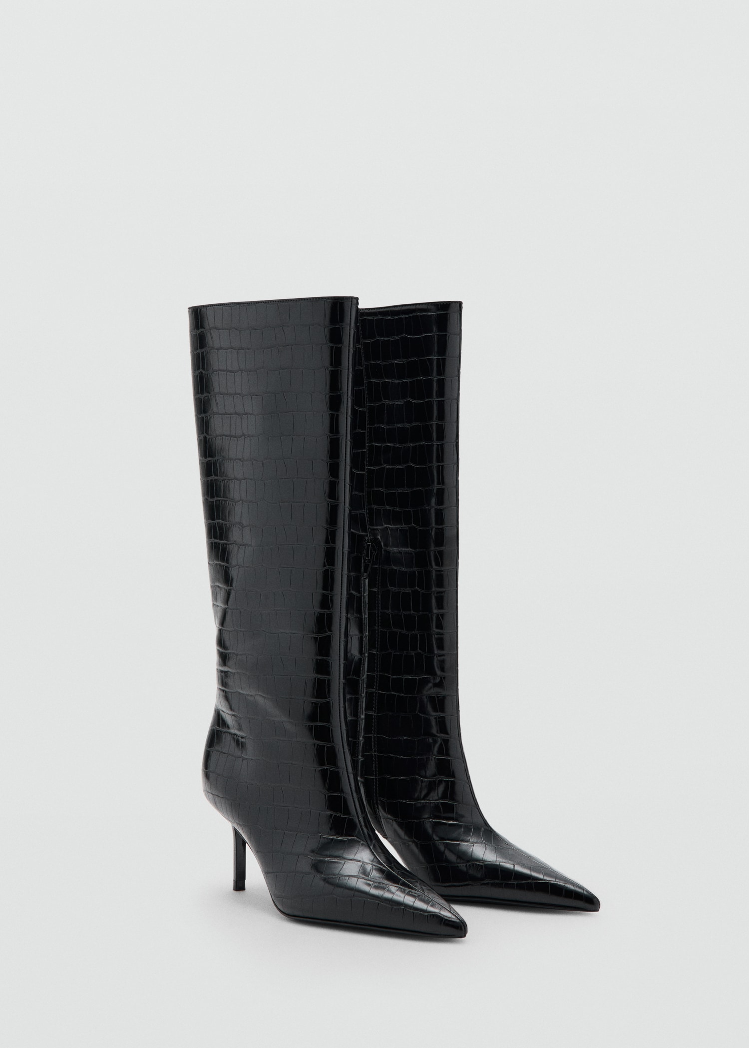 Croc-Effect Tall Boots - Women | Mango United Kingdom