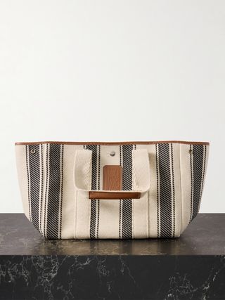 Traversée Medium Leather and Webbing-Trimmed Striped Canvas Tote