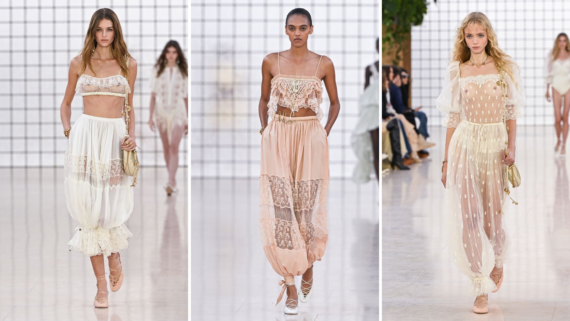 models wearing harem pants at chloe ss25