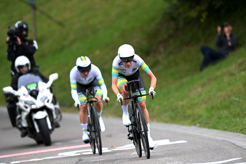 ZURICH SWITZERLAND SEPTEMBER 25 Brodie Chapman of Team Australia sprints during the 97th UCI Cycling World Championships Zurich 2024 Mixed Relay Team Time Trial a 537km one day race from Zurich to Zurich on September 25 2024 in Zurich Switzerland Photo by Dario BelingheriGetty Images