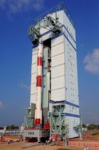India's PSLV-C20 Rocket on Launch Pad as Mobile Service Tower Rolls Back